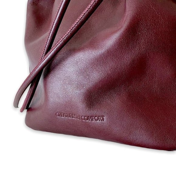 🙌Creatures of Comfort Italian Leather Burgundy Mini Pint Bucket Crossbody Bag - Picture 5 of 11